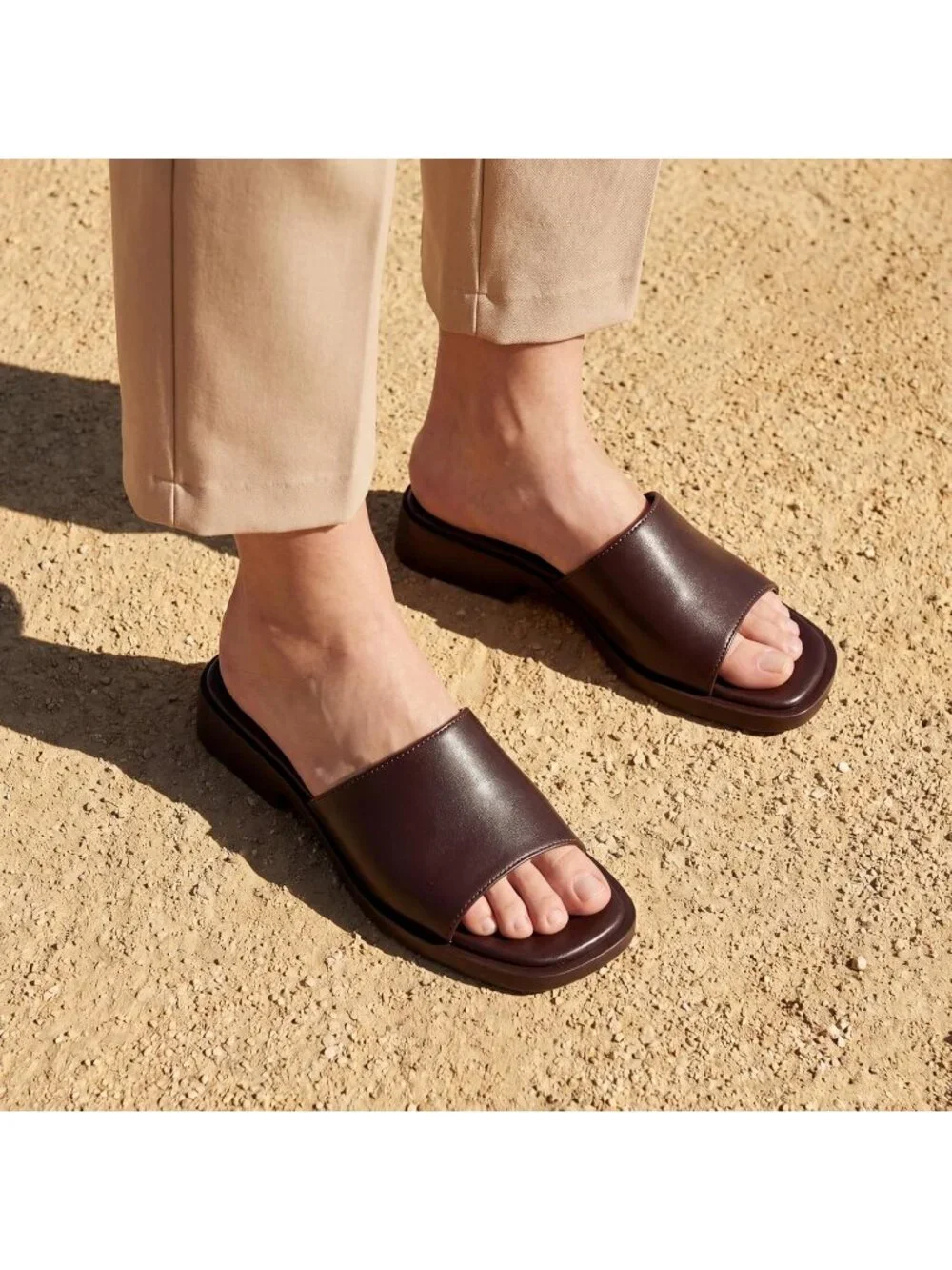 Women’s Coffee Faux Leather Comfortable Open Toe Fashion Backless Casual Flats
